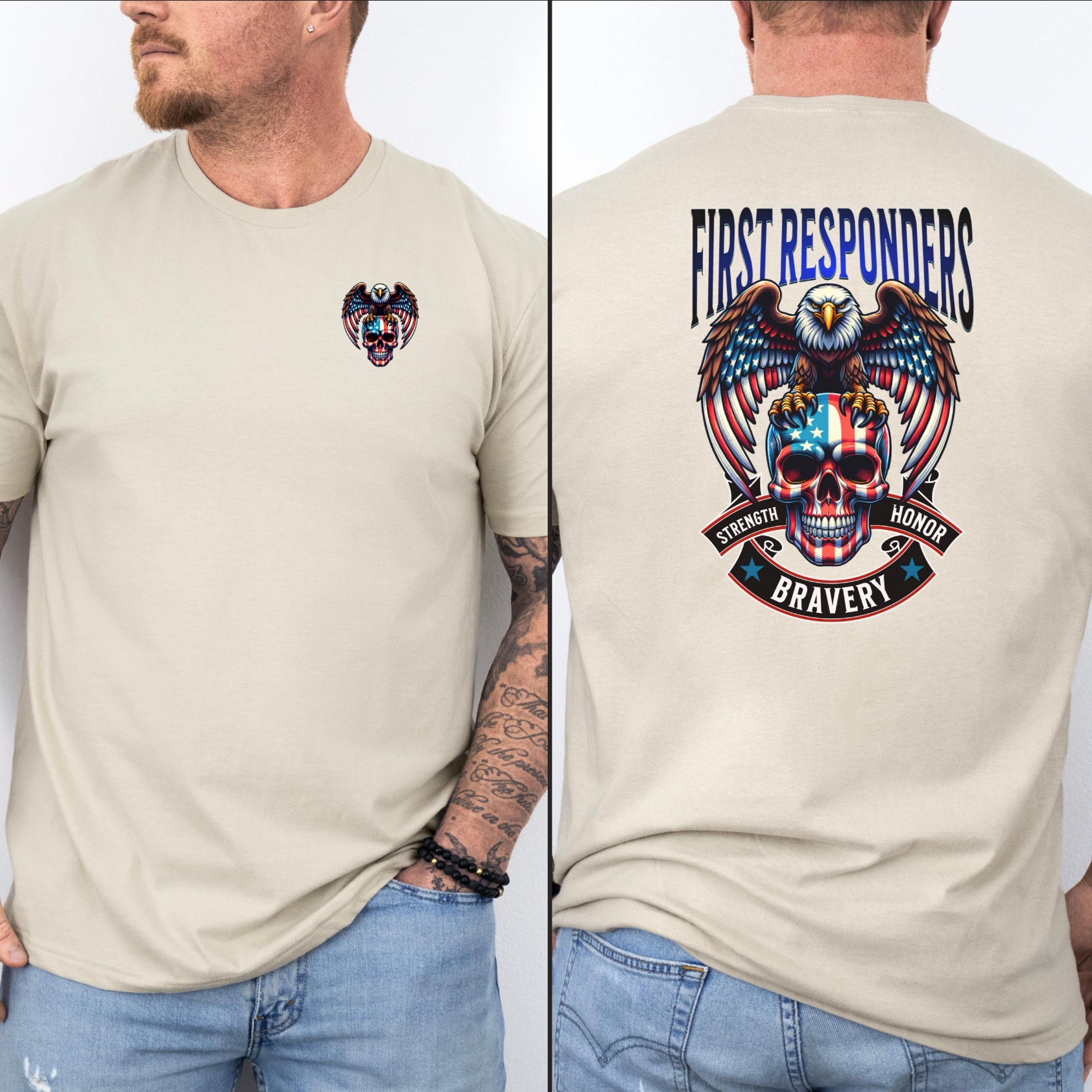 Skull American first responders Unisex Softstyle T-Shirt