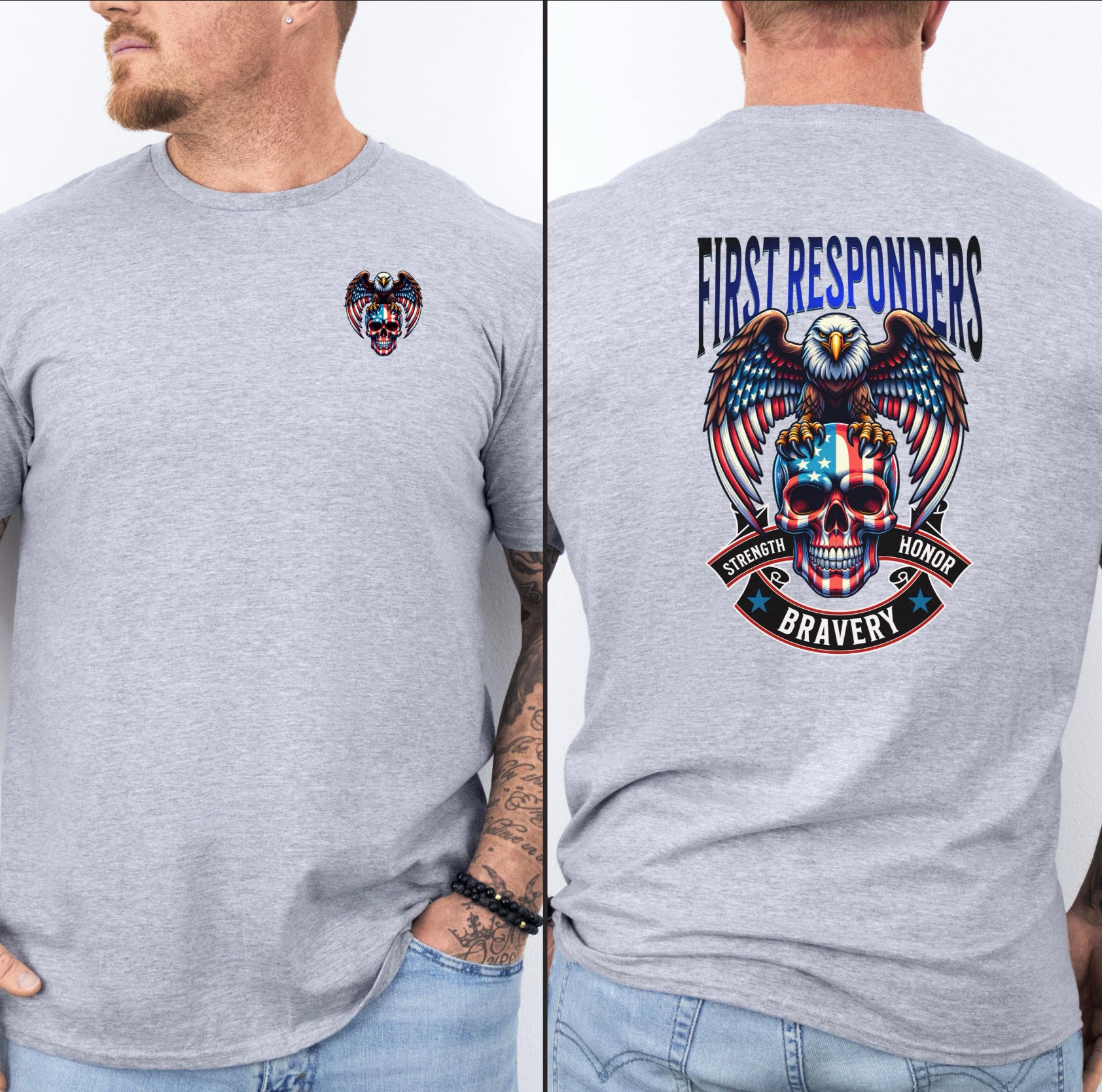 Skull American first responders Unisex Softstyle T-Shirt