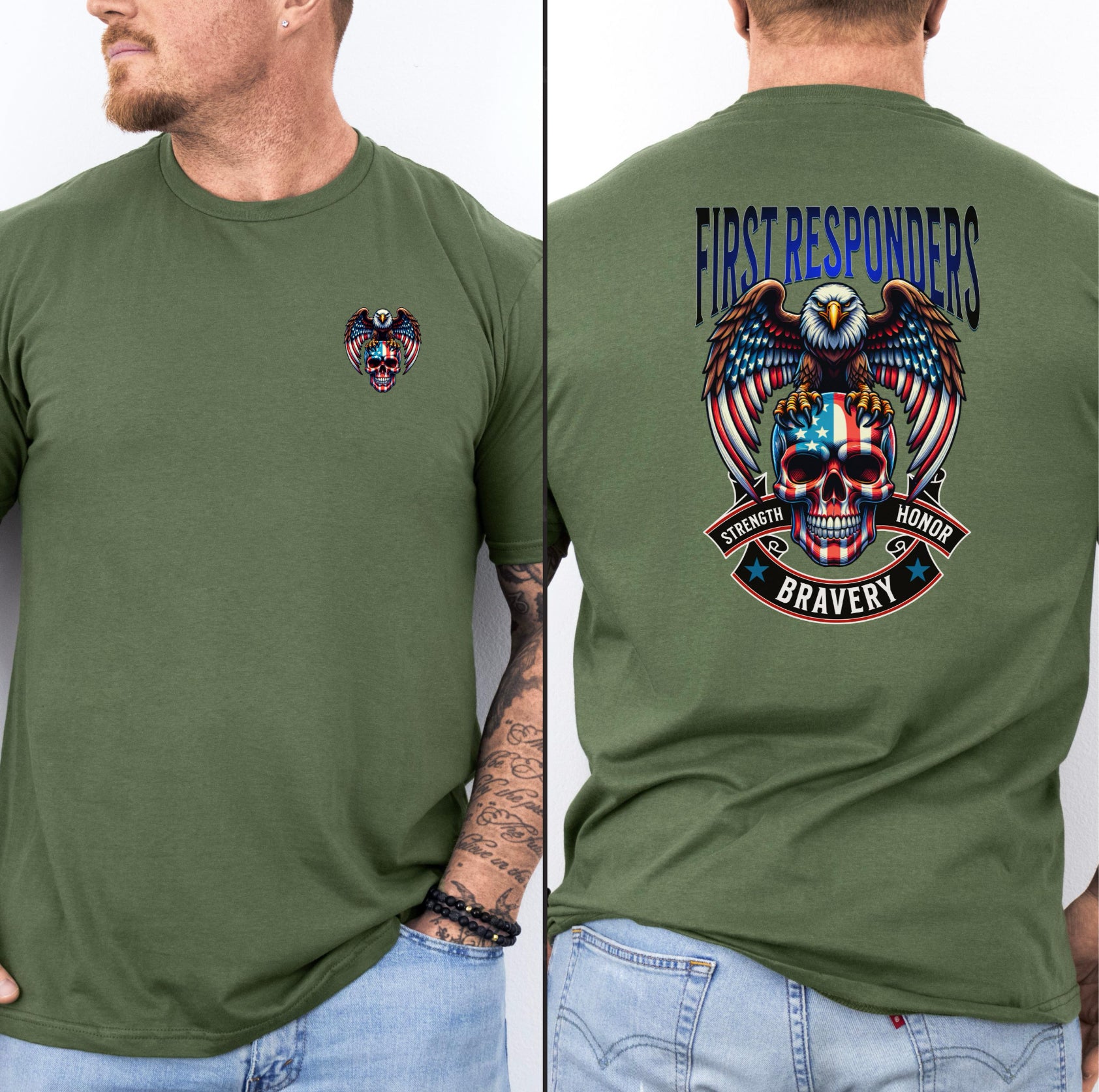 Skull American first responders Unisex Softstyle T-Shirt